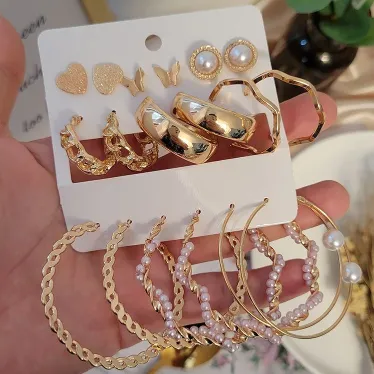 Stylish Multi Pattern Big Hoop Earrings Set ( 9 Pairs)